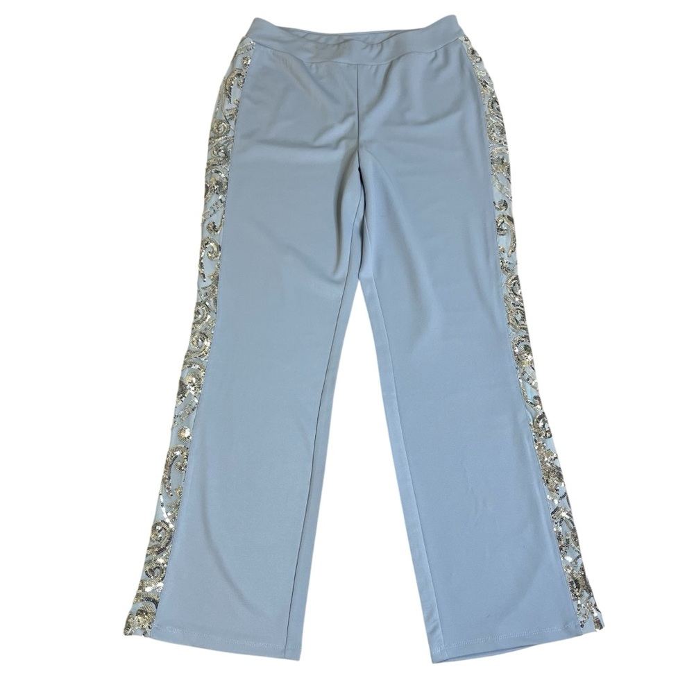 Midnight Velvet Light  Blue Wide Leg Pants with Silver Sequin Trim Sz M